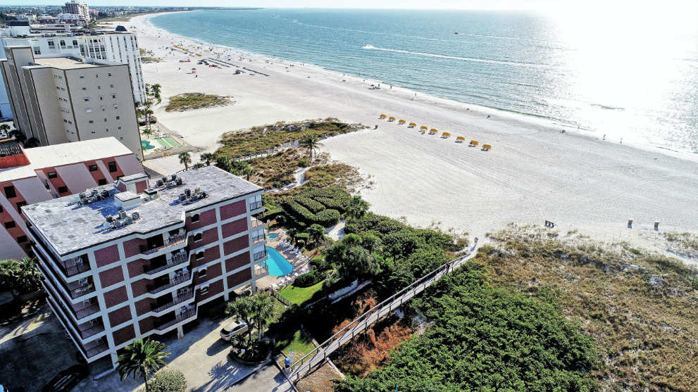 Aerial view of the beach and resort